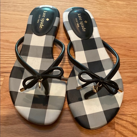 Kate Spade Black and White Gingham Sandals with Bow - Picture 1 of 3